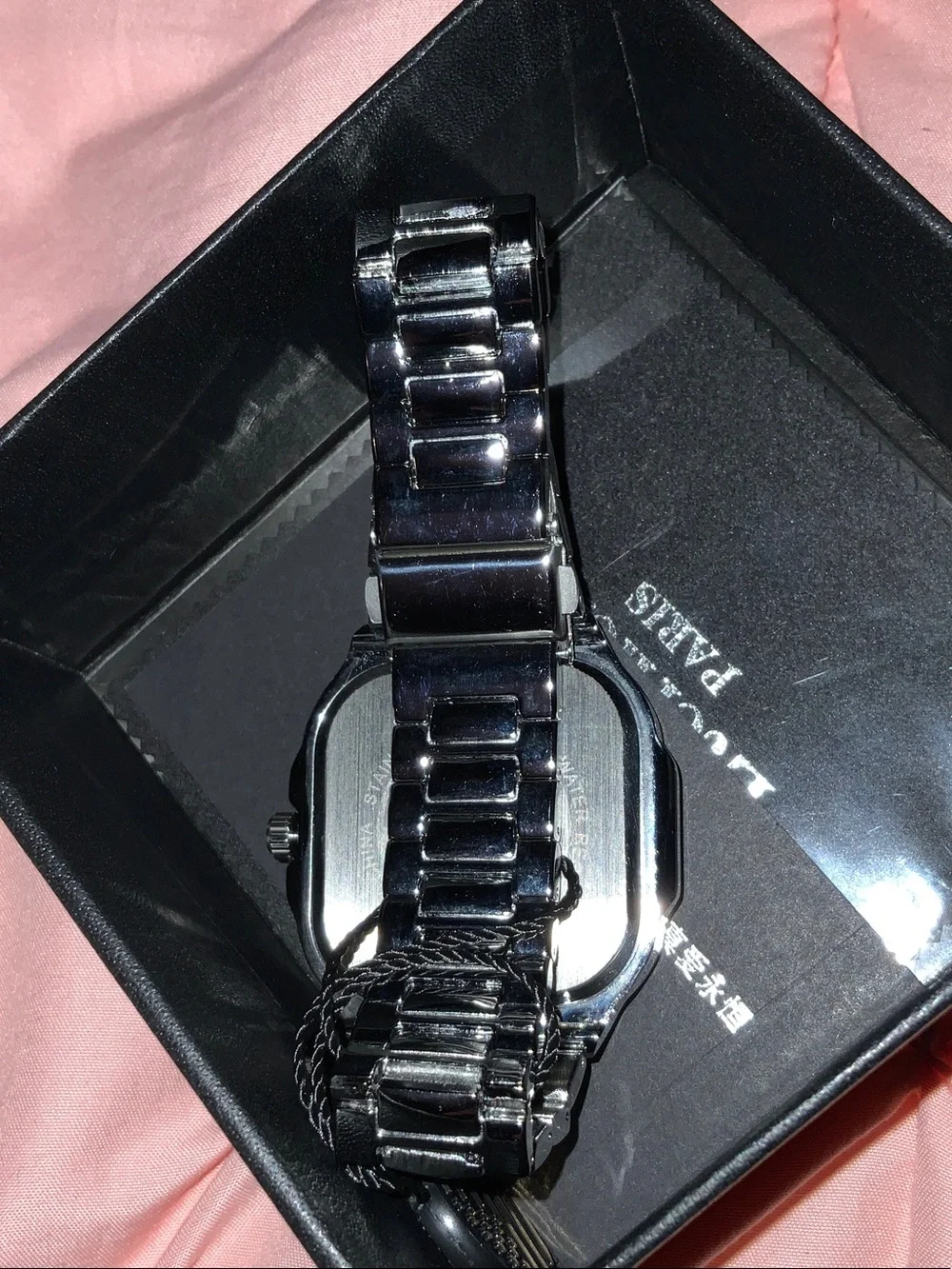 AJ USA Silver-Tone Square Men's Watch - Black Dial
